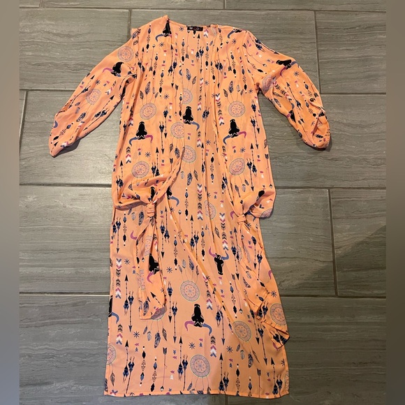 Salmon orange color kimono - Picture 1 of 2